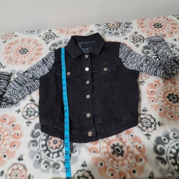TinselTown Denim Couture Dark Wash Jean Jacket Button Up Knit Sweater Sleeve xs - Picture 7 of 11